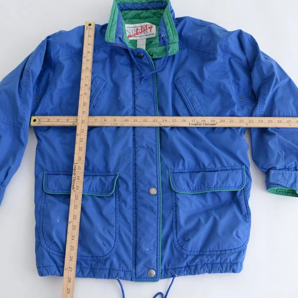 Vintage Sport Mobility Blue w Green Line Zip Up Ski Winter Jacket Coat S - Picture 4 of 14
